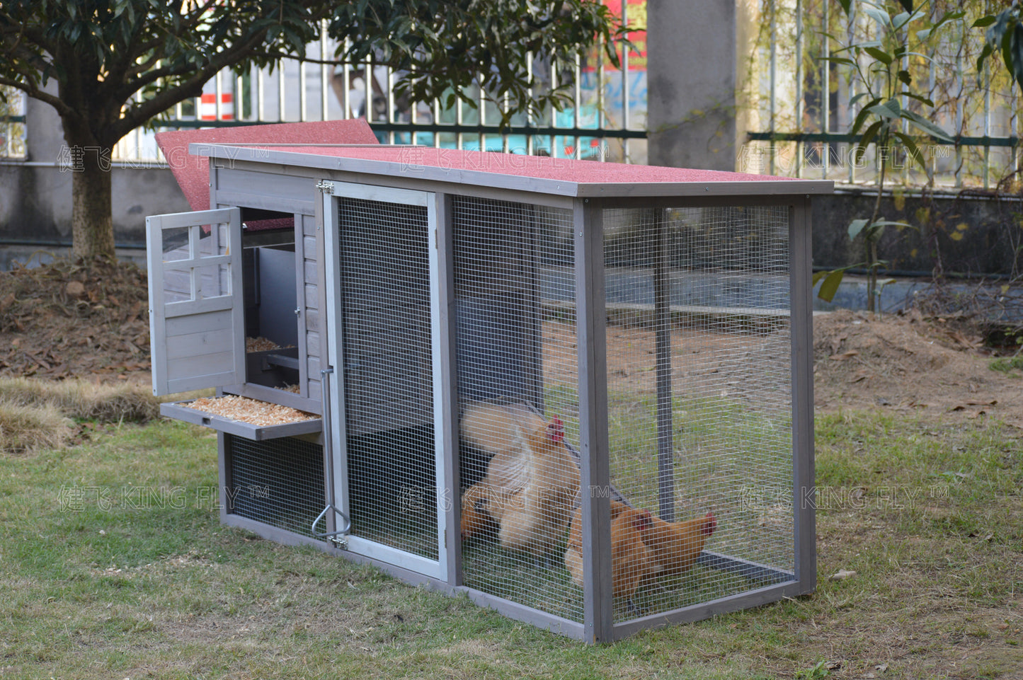 Grey Large Chicken Coop Rabbit Hutch Ferret Cage Hen Chook Cat House