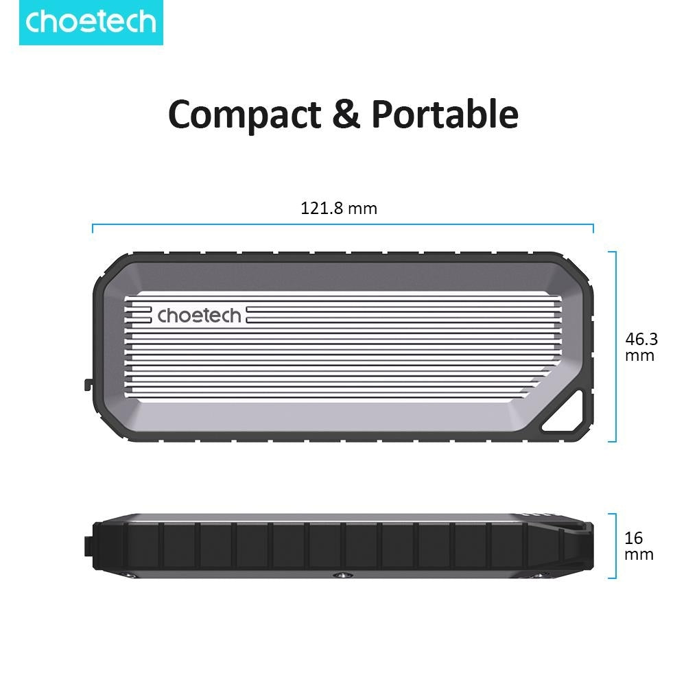 CHOETECH MSE004-GY USB3.2 Chips M.2 NVME / SATA SSD Protocol 10Gbps Transfer Speed Enclosure with IP65 water-Proof and Dust -Proof (Support 8TB Max)