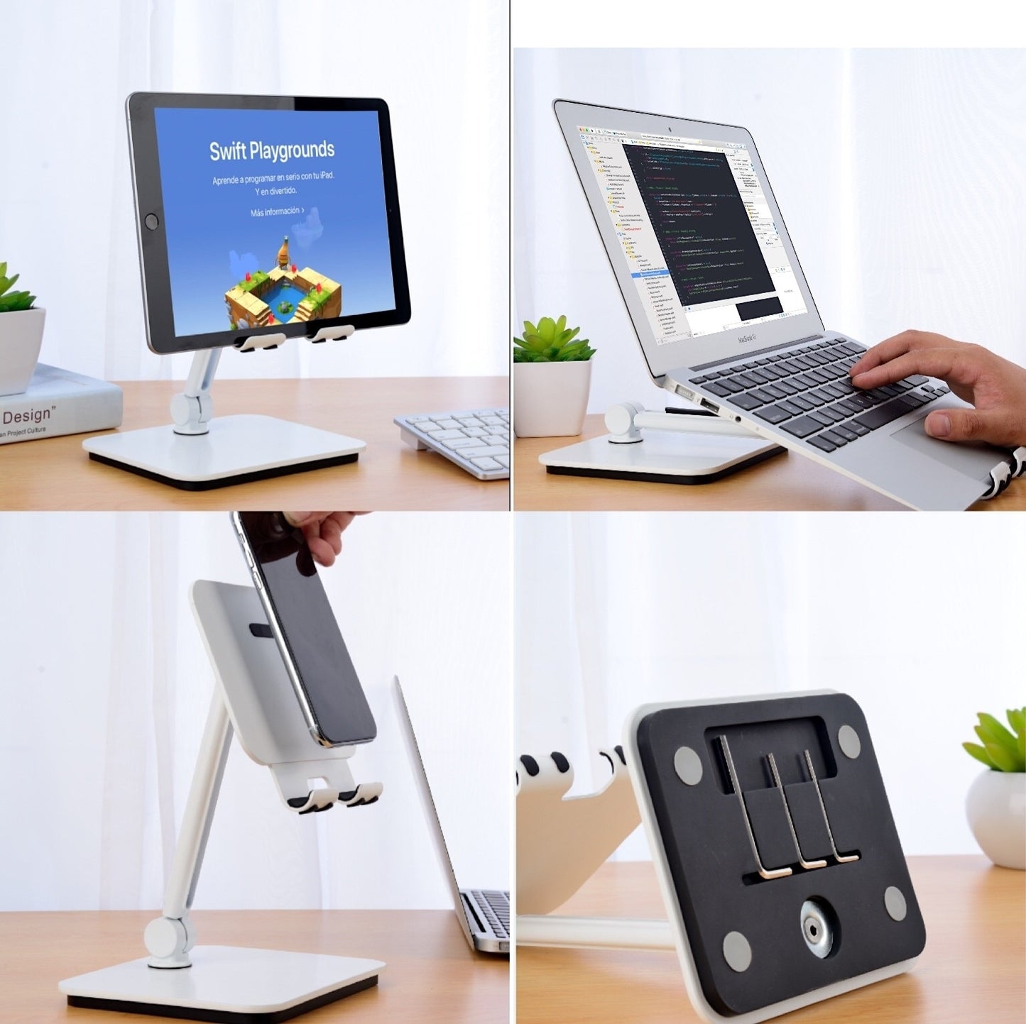Full Motion 3 in 1 Smartphone Tablet and Notebook Holder - White