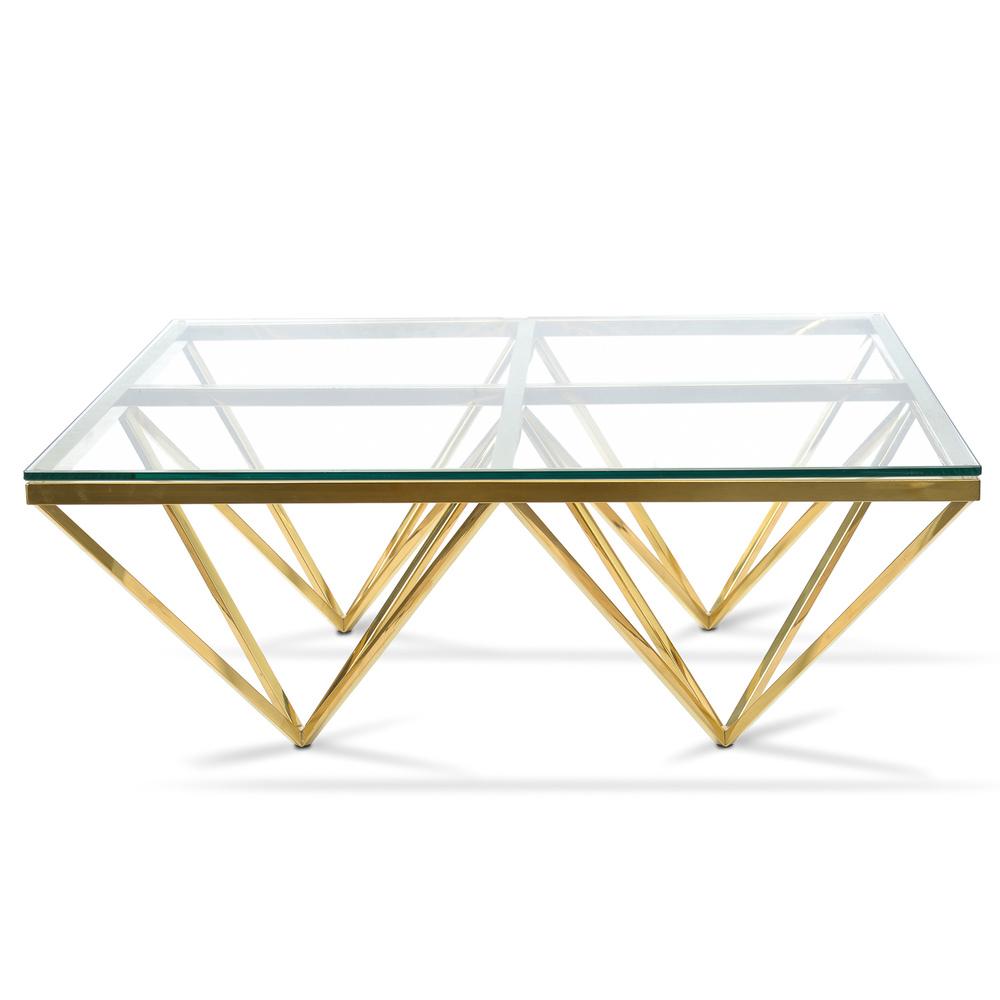 Pyramid Gold Square Coffee table - Clear Glass