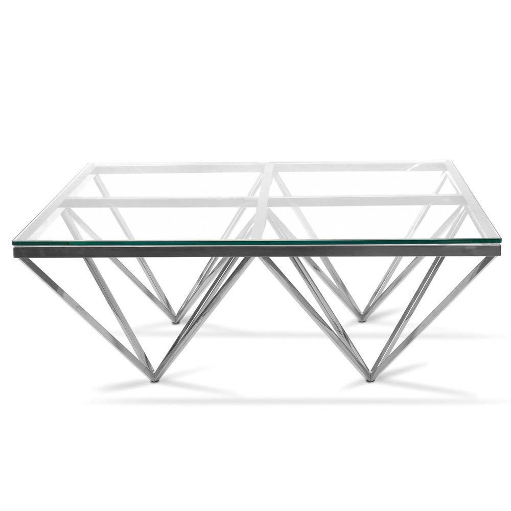 Pyramid Silver Square Coffee Table - Black Glass