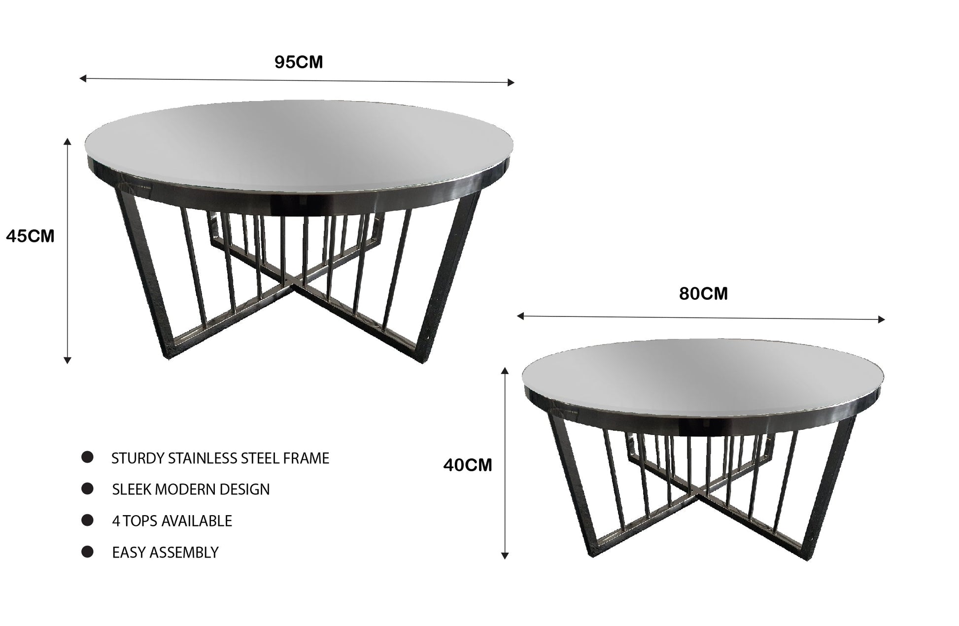 Salina Coffee Table 80cm Black Base - Mirror Glass