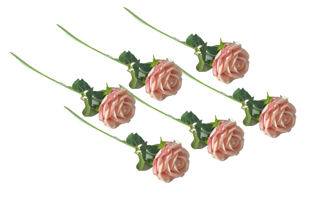 Artificial Single Stem Rose 64cm - Soft Pink- Set of 6 Stems