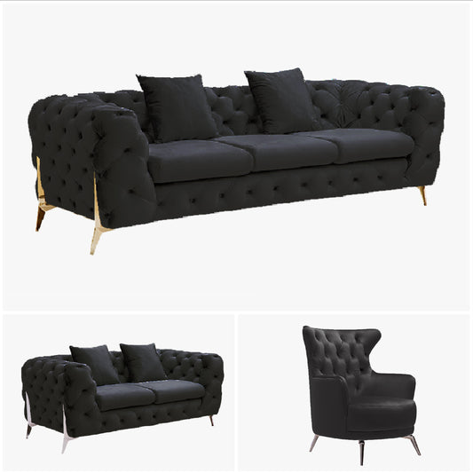 Grand Tufted Lounge - Black Velvet - Gold Legs