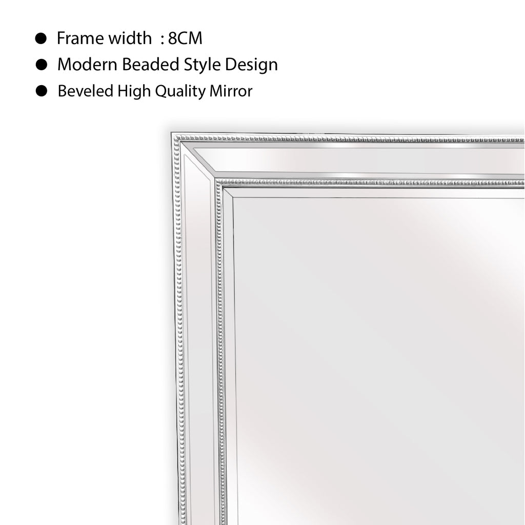 Silver Beaded Framed Mirror Rectangle - 80cm x 110cm