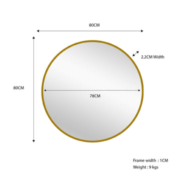 Metal Round Mirror - Gold 80cm