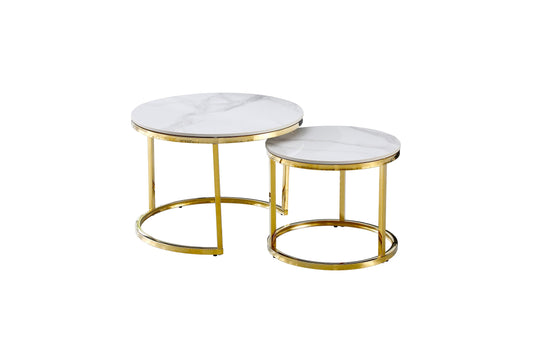 Nesting Style Coffee Table - White on Gold - 60cm/40cm