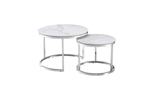Coffee Table Nesting Style - White on Silver - 60cm/40cm