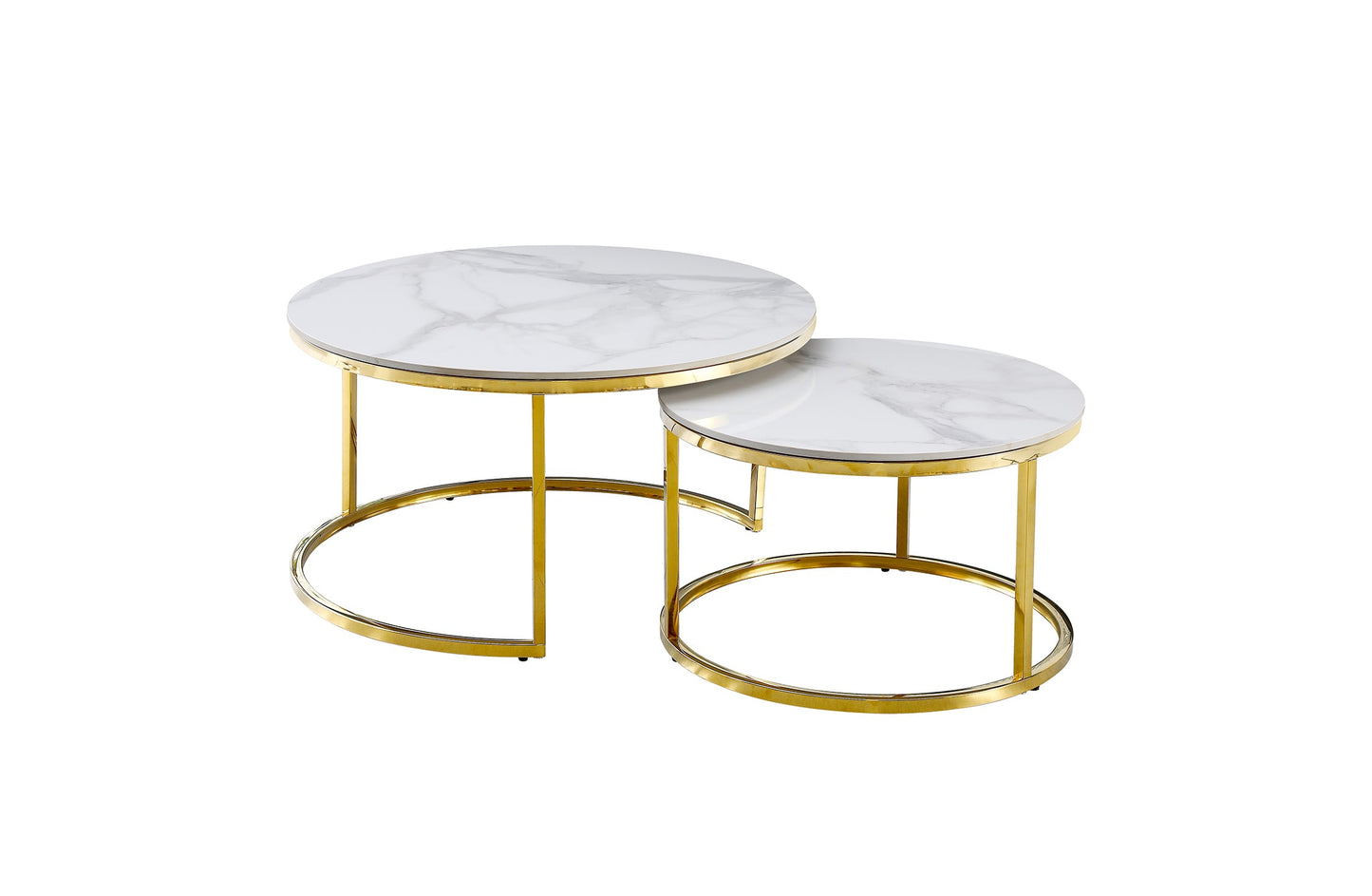Nesting Style Coffee Table - White on Gold Stainless Steel 80cm/60cm
