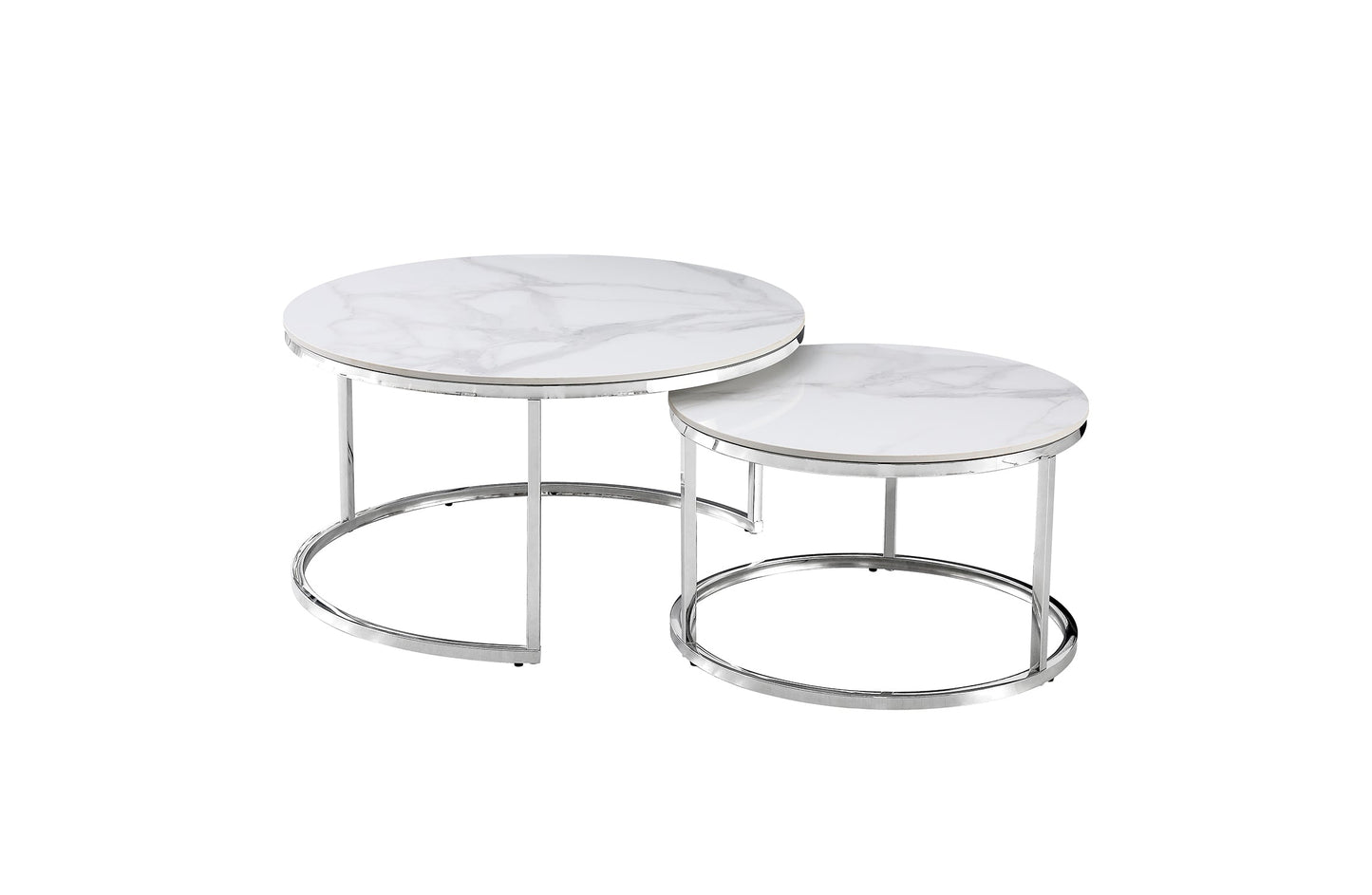 Nesting Style Coffee Table - White on Silver Stainless Steel 80cm/60cm