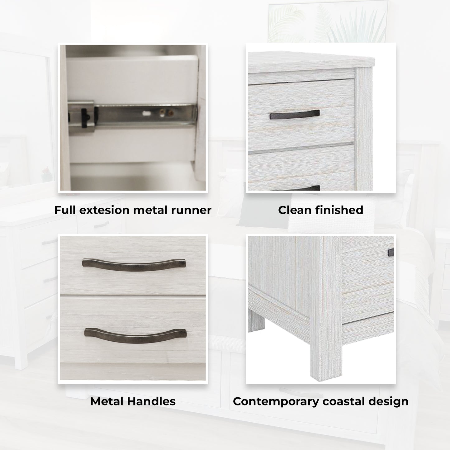 Dresser 6 Chest of Drawers Solid Wood Tallboy Storage Cabinet - White