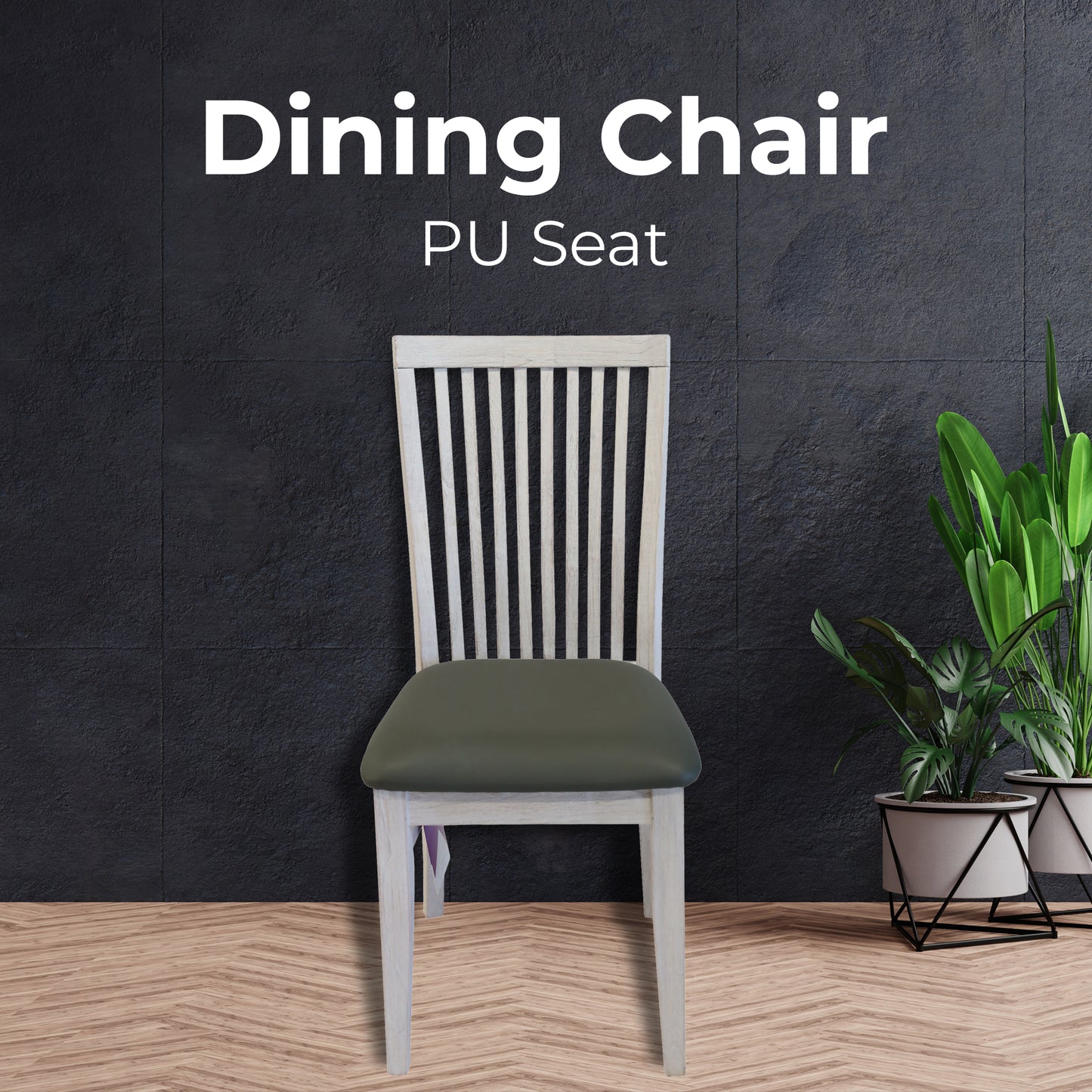 PU Seat Dining Chair Set of 2 Solid Ash Wood Dining Furniture - White