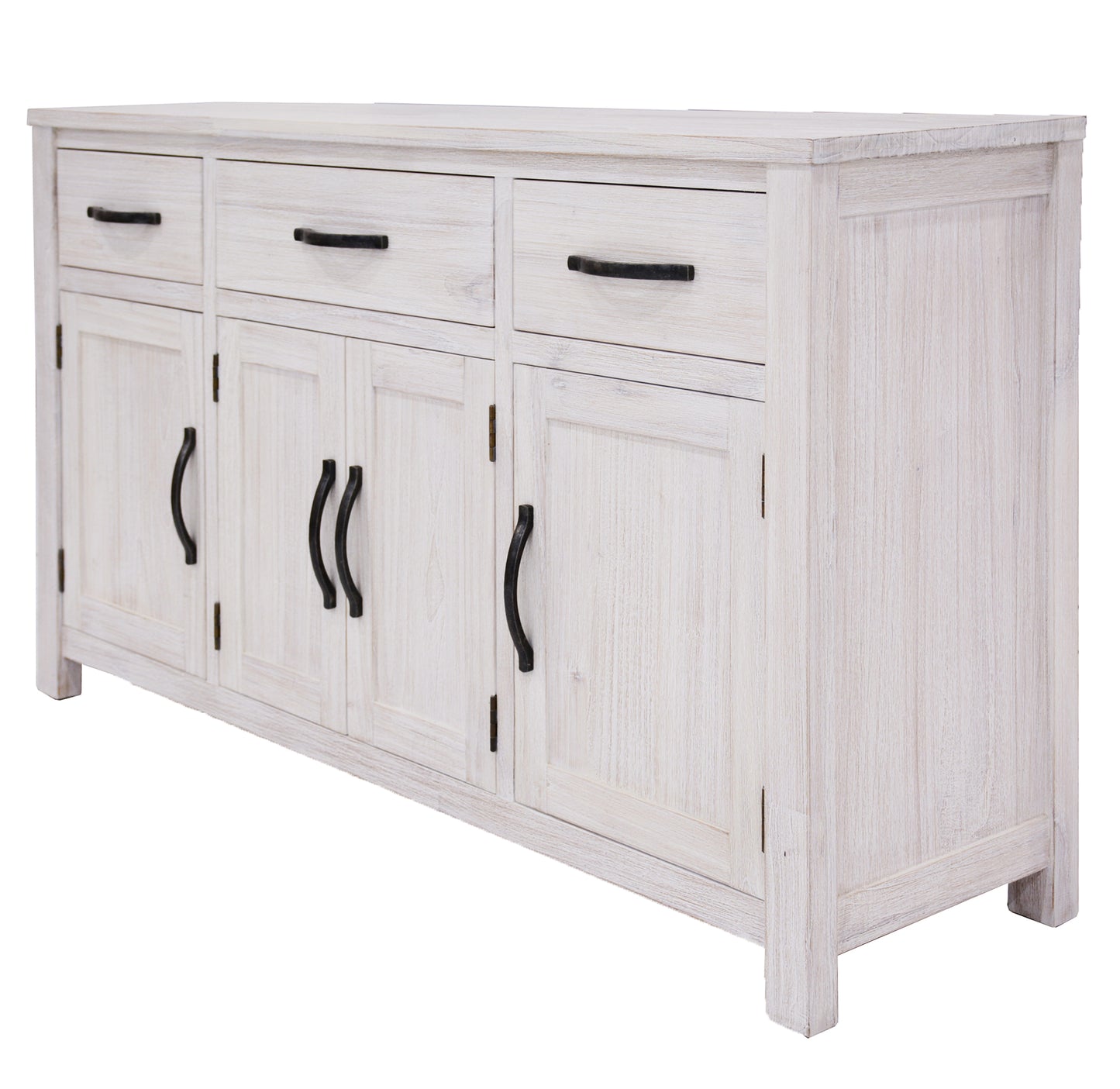 Buffet Table 158cm 4 Door 3 Drawer Solid Mt Ash Timber Wood - White