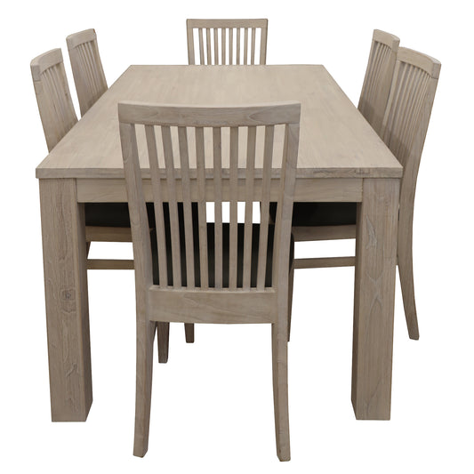 Foxglove 7pc Dining Set 190cm Table 6 PU Seat Chair Solid Mt Ash Wood - White