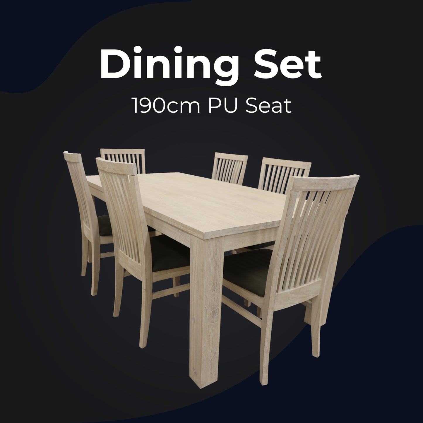 Dining Set 7pc 190cm Table with 6 PU Seat Chairs Solid Mt Ash Wood - White