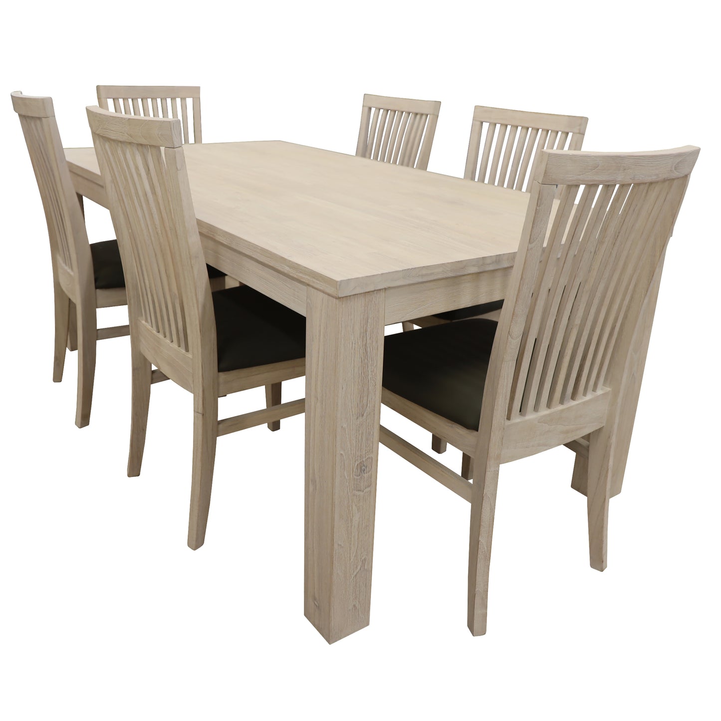 9pc Dining Set 225cm Table 8 PU Seat Chair Solid Mt Ash Wood - White