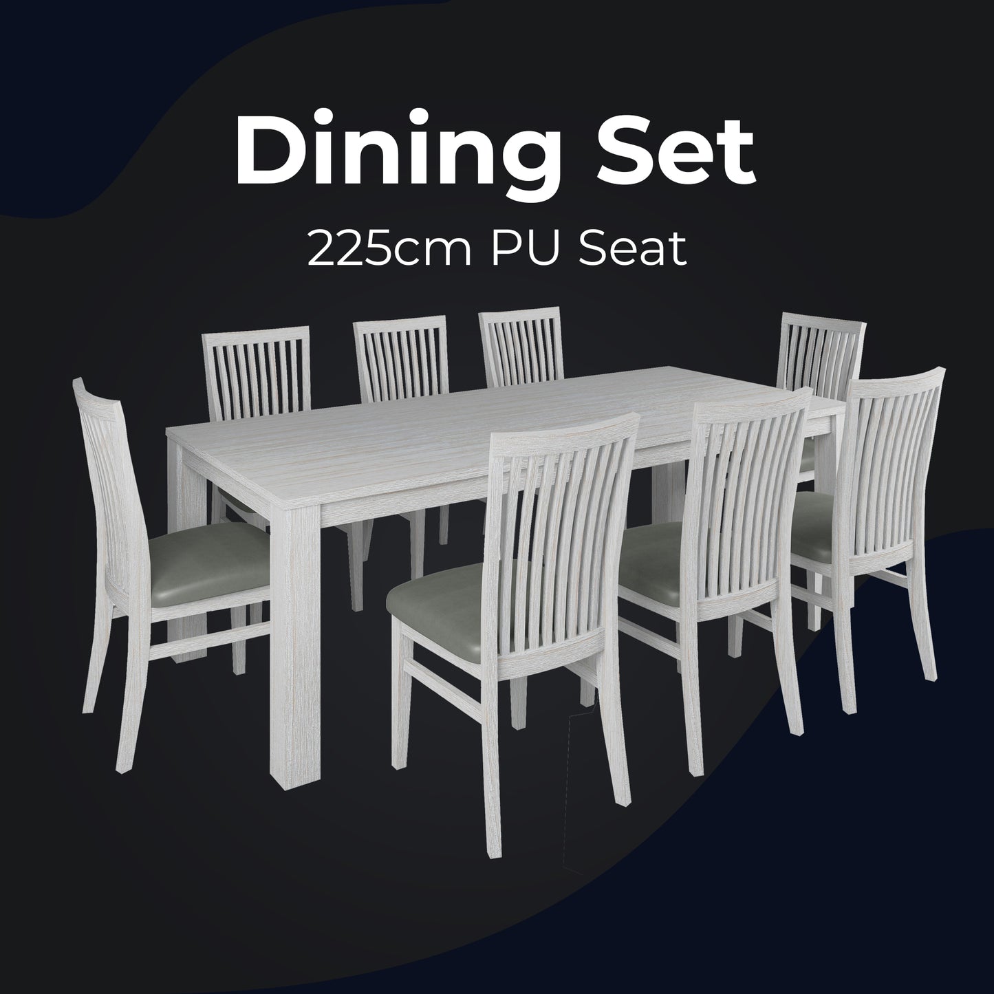 9pc Dining Set 225cm Table 8 PU Seat Chair Solid Mt Ash Wood - White