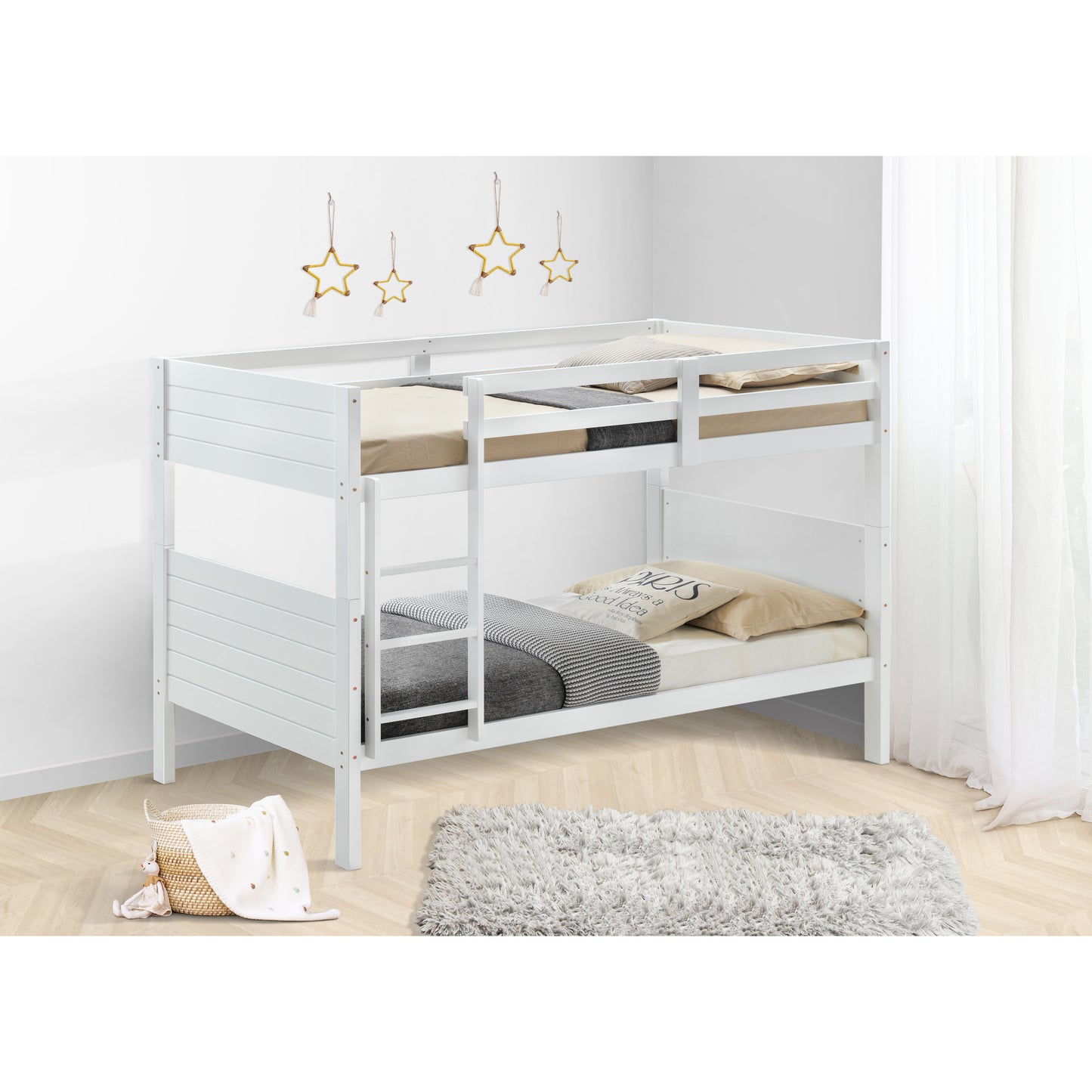 Zinnia Bunk Bed Frame Single Size Solid Rubber Timber Wood Loft Furniture - White