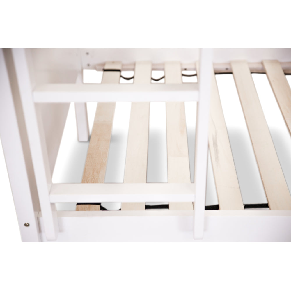 Zinnia Bunk Bed Frame Single Size Solid Rubber Timber Wood Loft Furniture - White