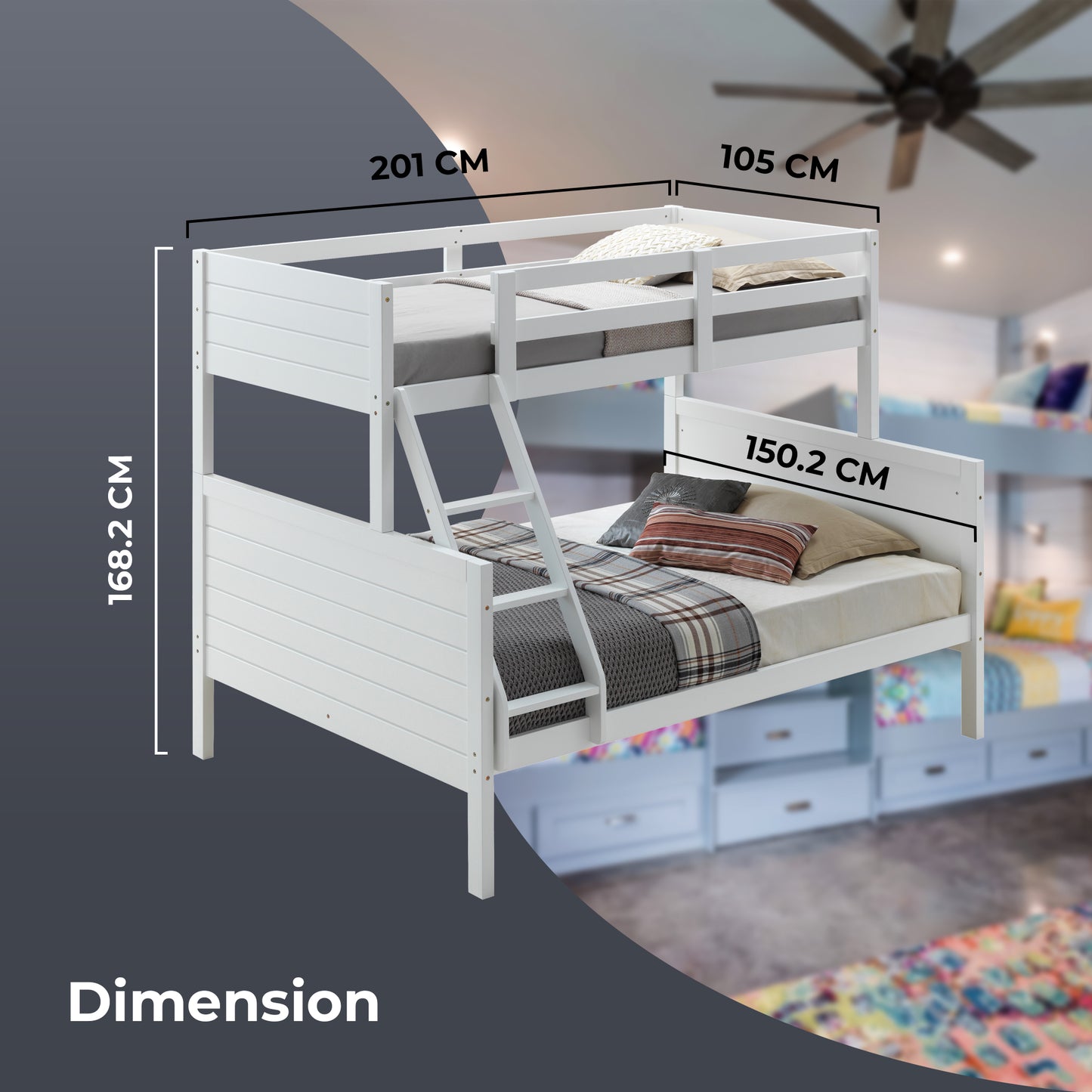 Zinnia Bunk Bed Frame Single Double Rubber Timber Wood Loft Furniture - White