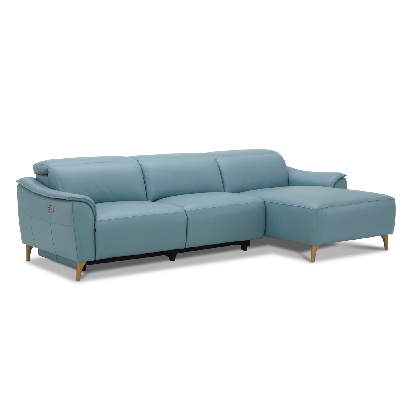 Leather Sofa Lounge Powered Recliner Inala 2 Seater with RHF Chaise - Blue