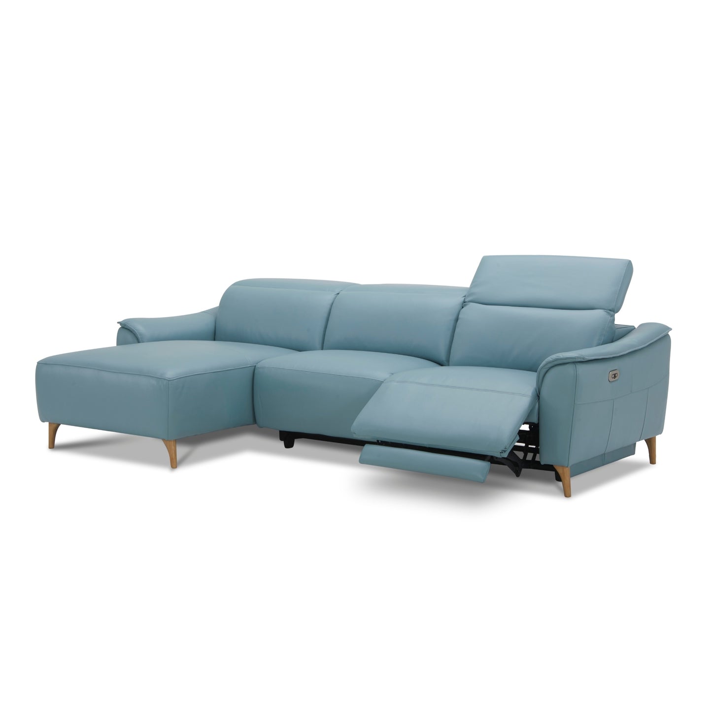 Leather Sofa Lounge Powered Recliner Inala 2 Seater with RHF Chaise - Blue