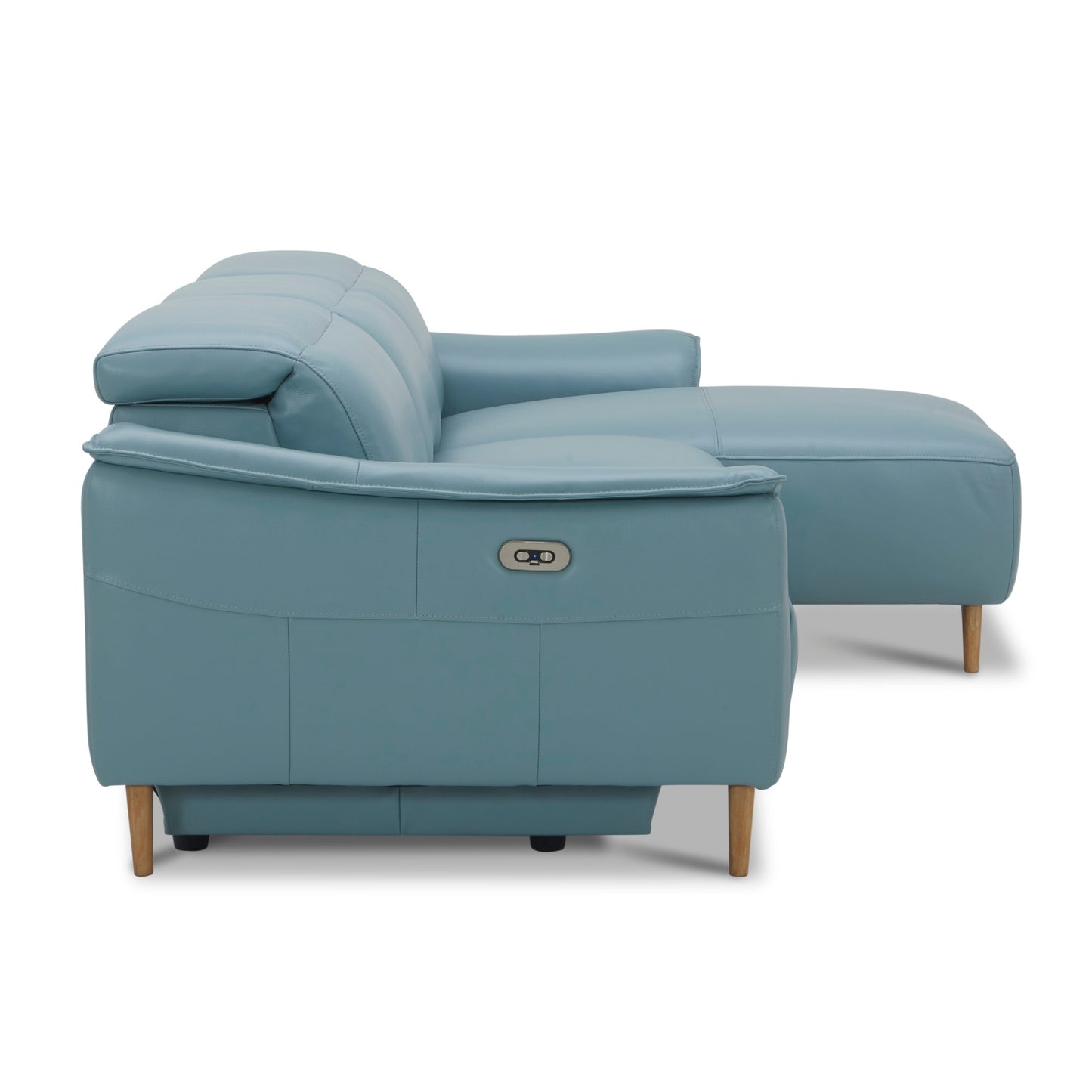 Leather Sofa Lounge Powered Recliner Inala 2 Seater with RHF Chaise - Blue