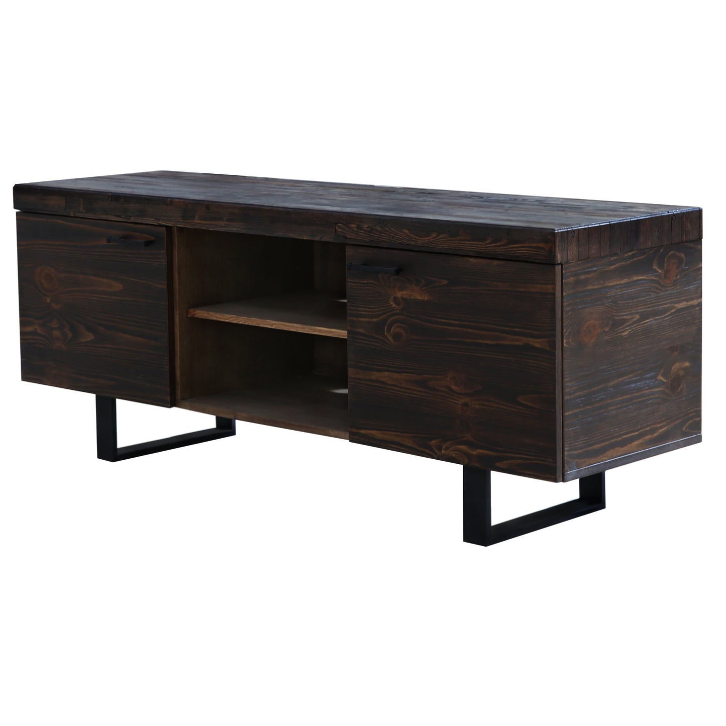 Rustica 160cm Entertainment TV Unit Solid Pine Wood 2 Door Black