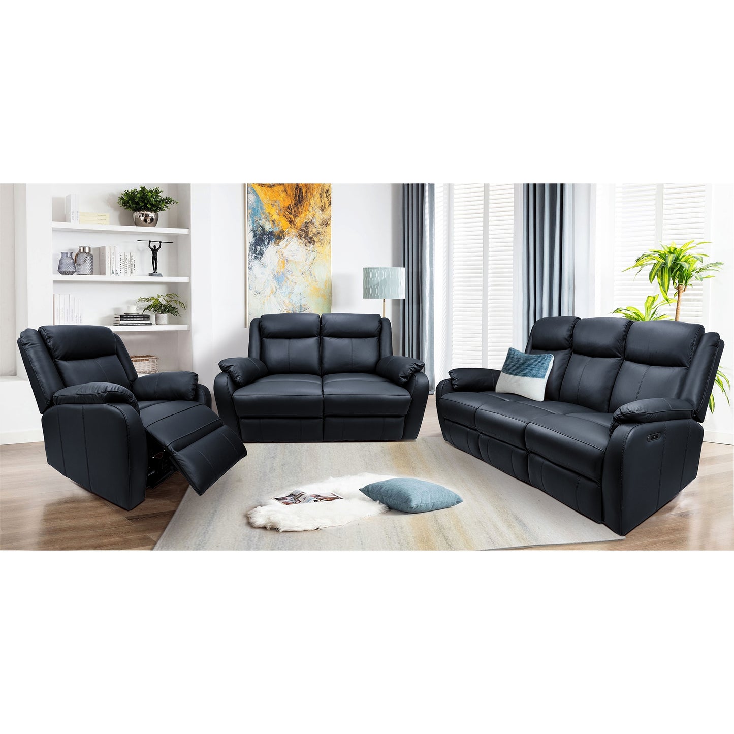 Bella 1 Seater Electric Recliner Leather Upholstered Lounge - Black