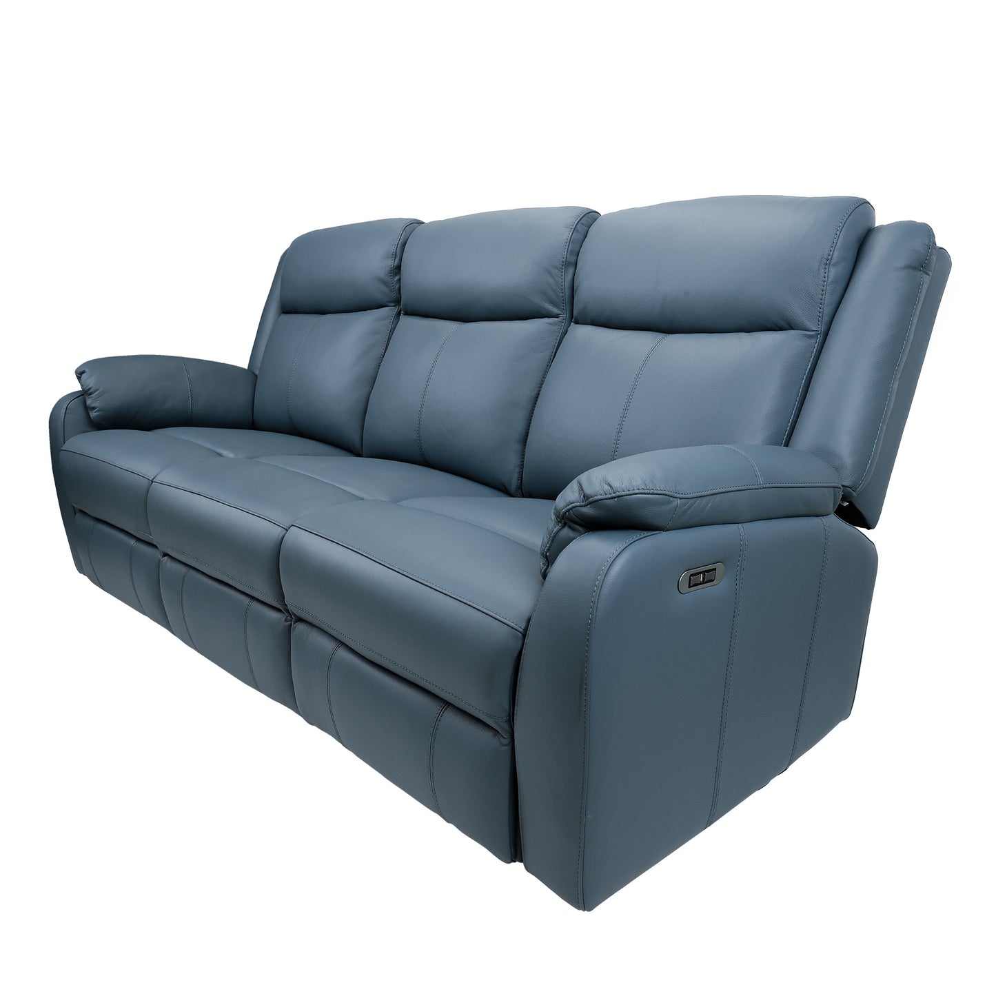 Bella 3 Seater Electric Recliner Leather Upholstered Lounge - Blue