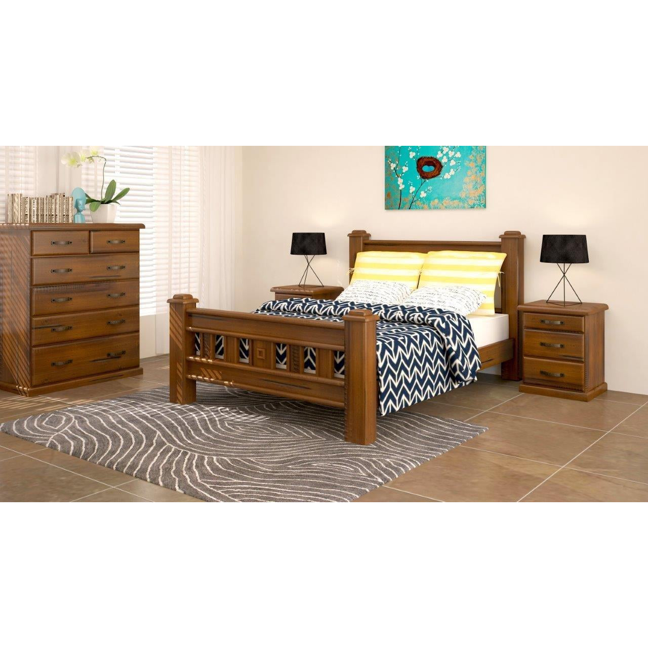 Queen Bed Frame Mattress Base Solid Pine Timber Wood - Dark Brown