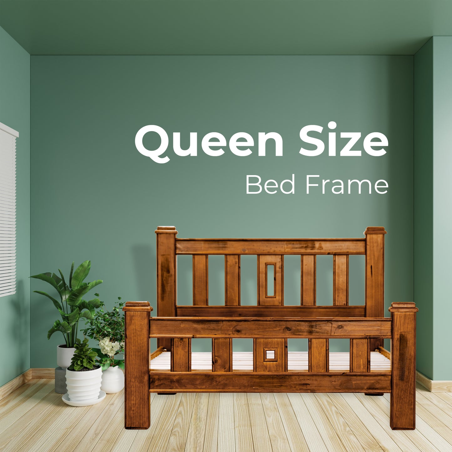 Bed Frame Queen Size Mattress Base Solid Pine Timber Wood - Dark Brown