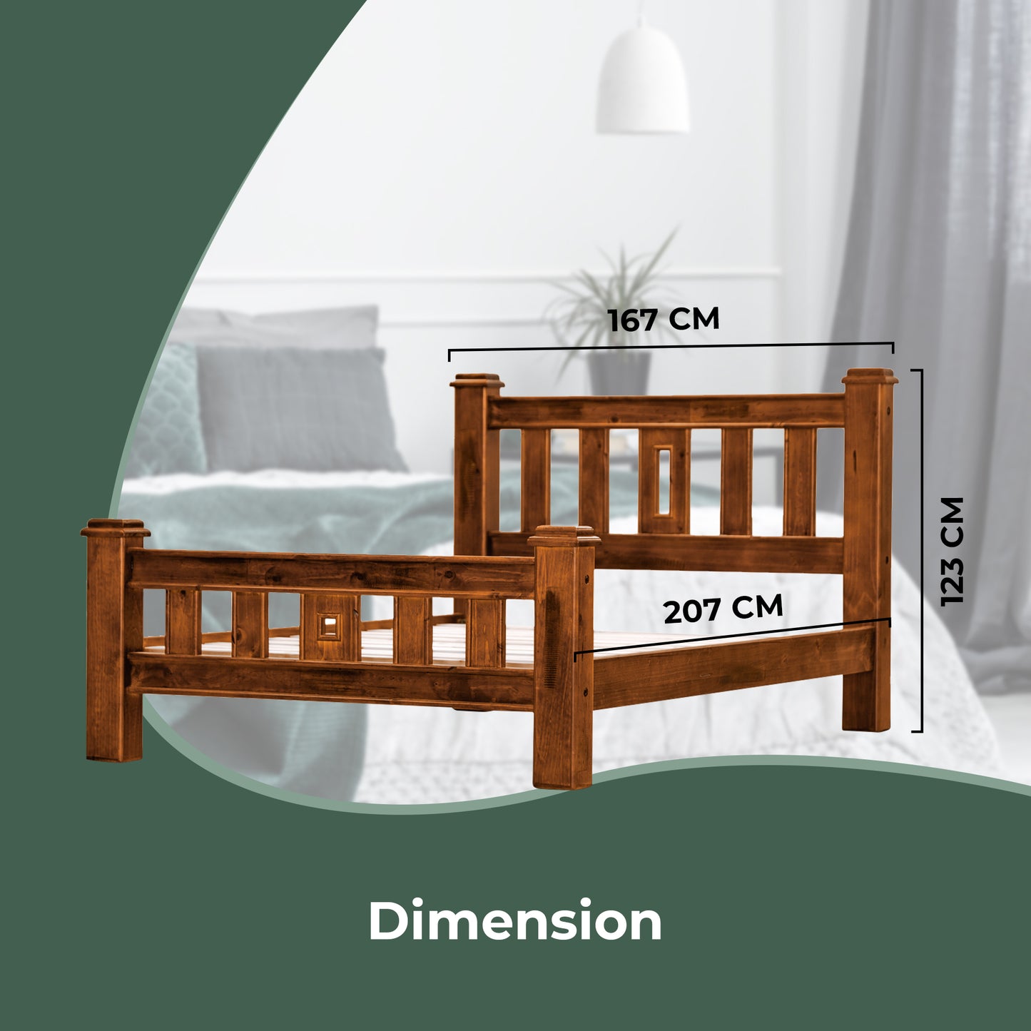 Queen Bed Frame Mattress Base Solid Pine Timber Wood - Dark Brown