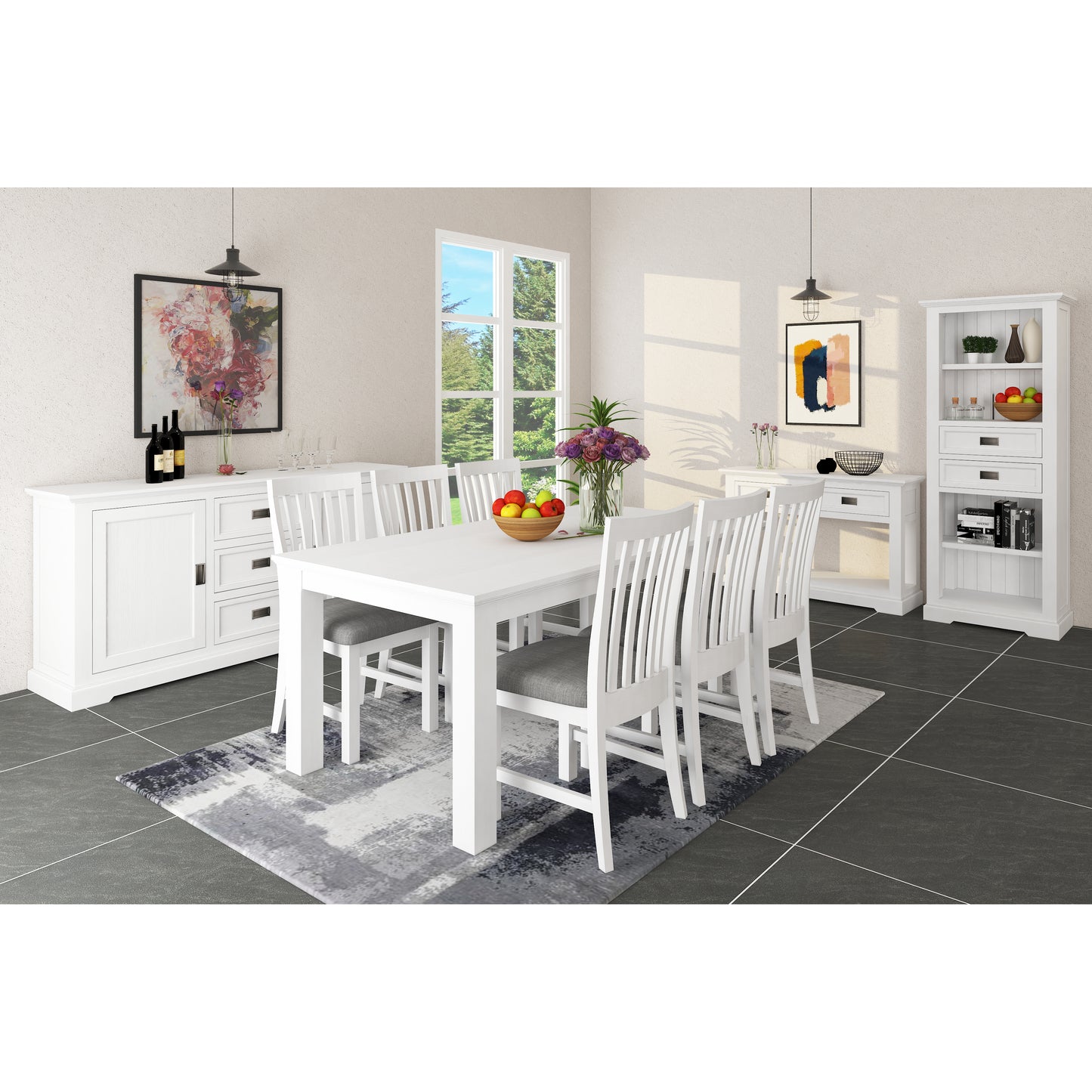 Dining Set 7pc 180cm Table with 6 Chairs Acacia Wood Coastal Furniture - White