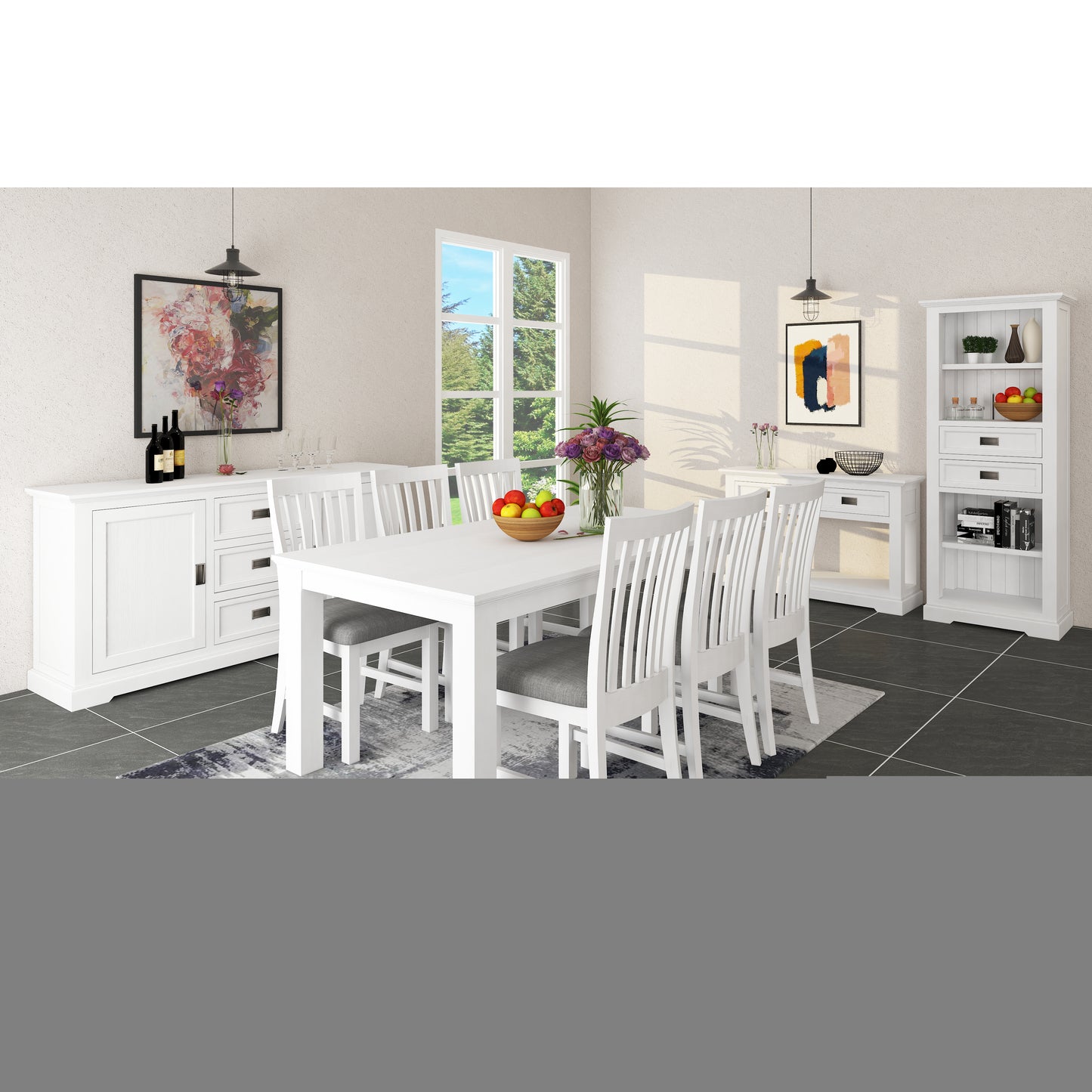 9pc Dining Set 220cm Table 8 Chair Acacia Wood Coastal Furniture - White