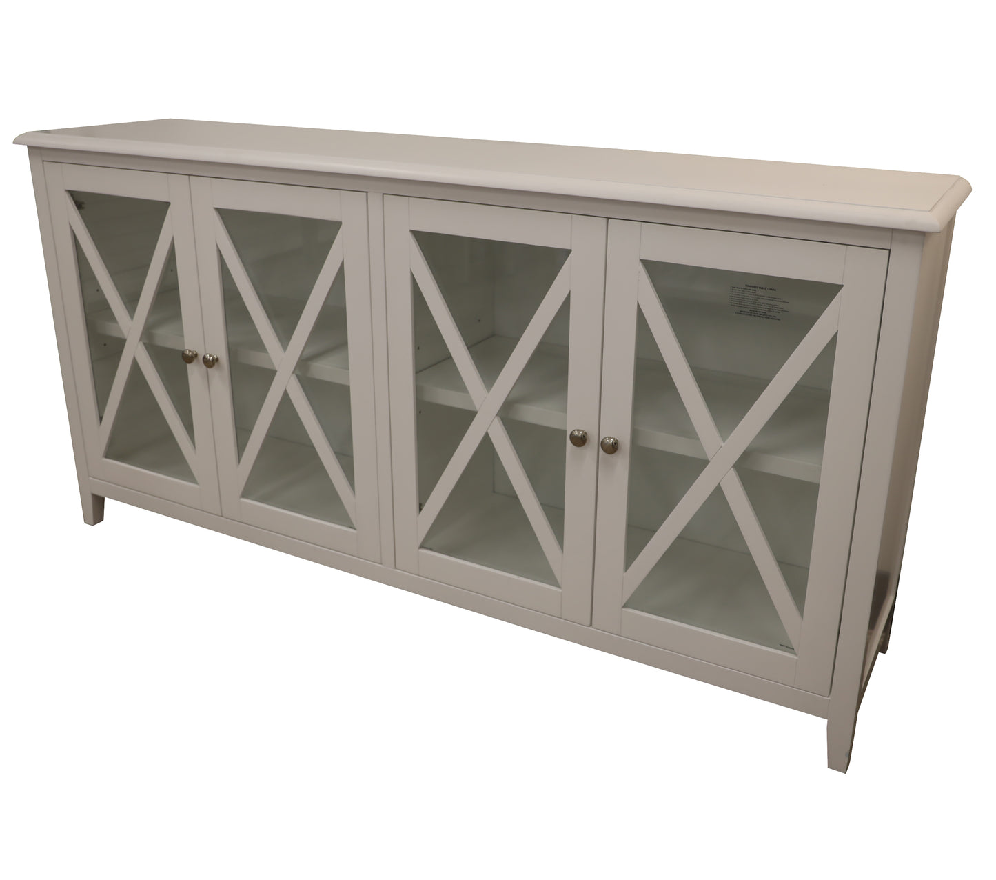 Buffet Table 180cm 4 Glass Door Solid Acacia Wood Hampton Furniture - White