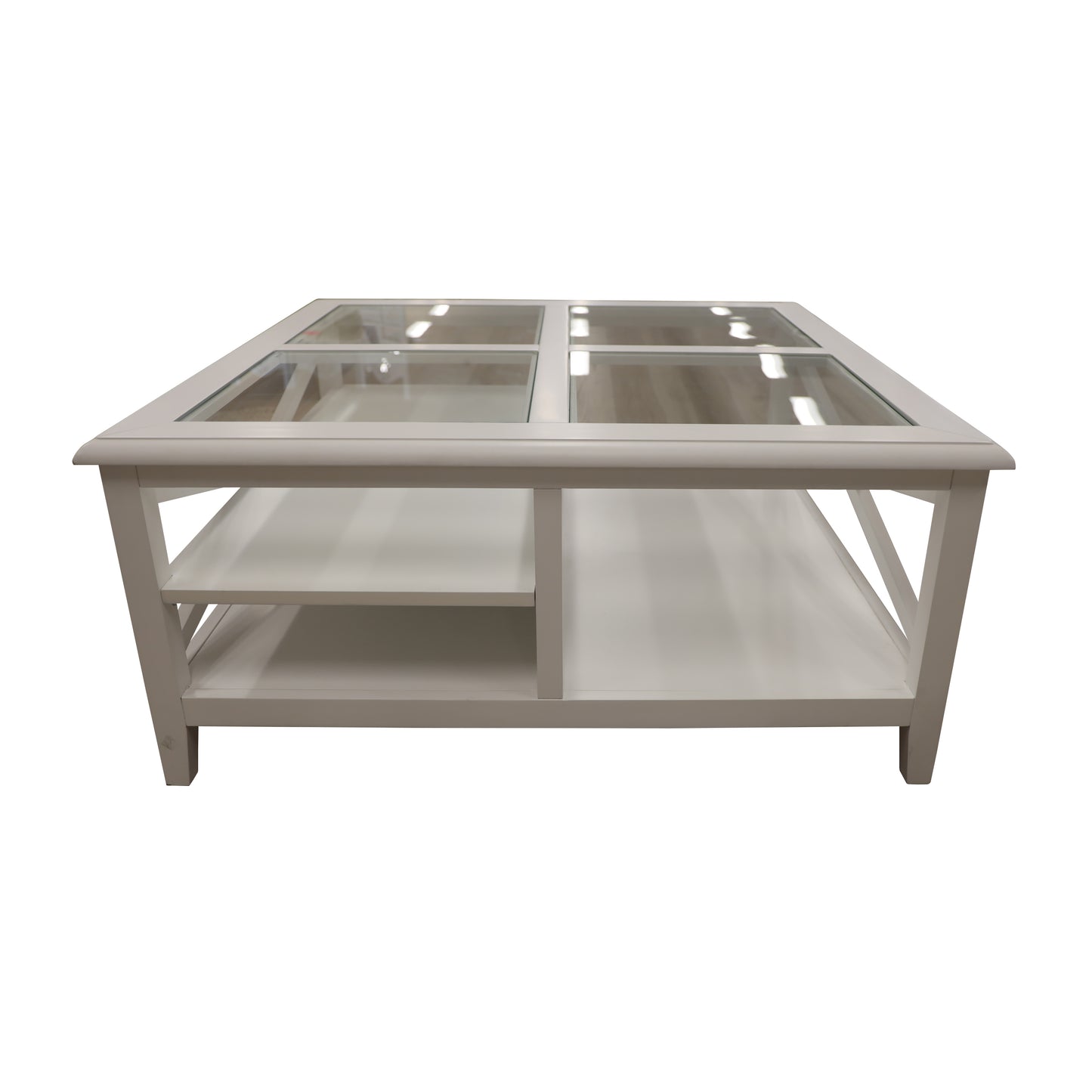 Coffee Table 100cm Glass Top Solid Acacia Wood Hampton Furniture - White