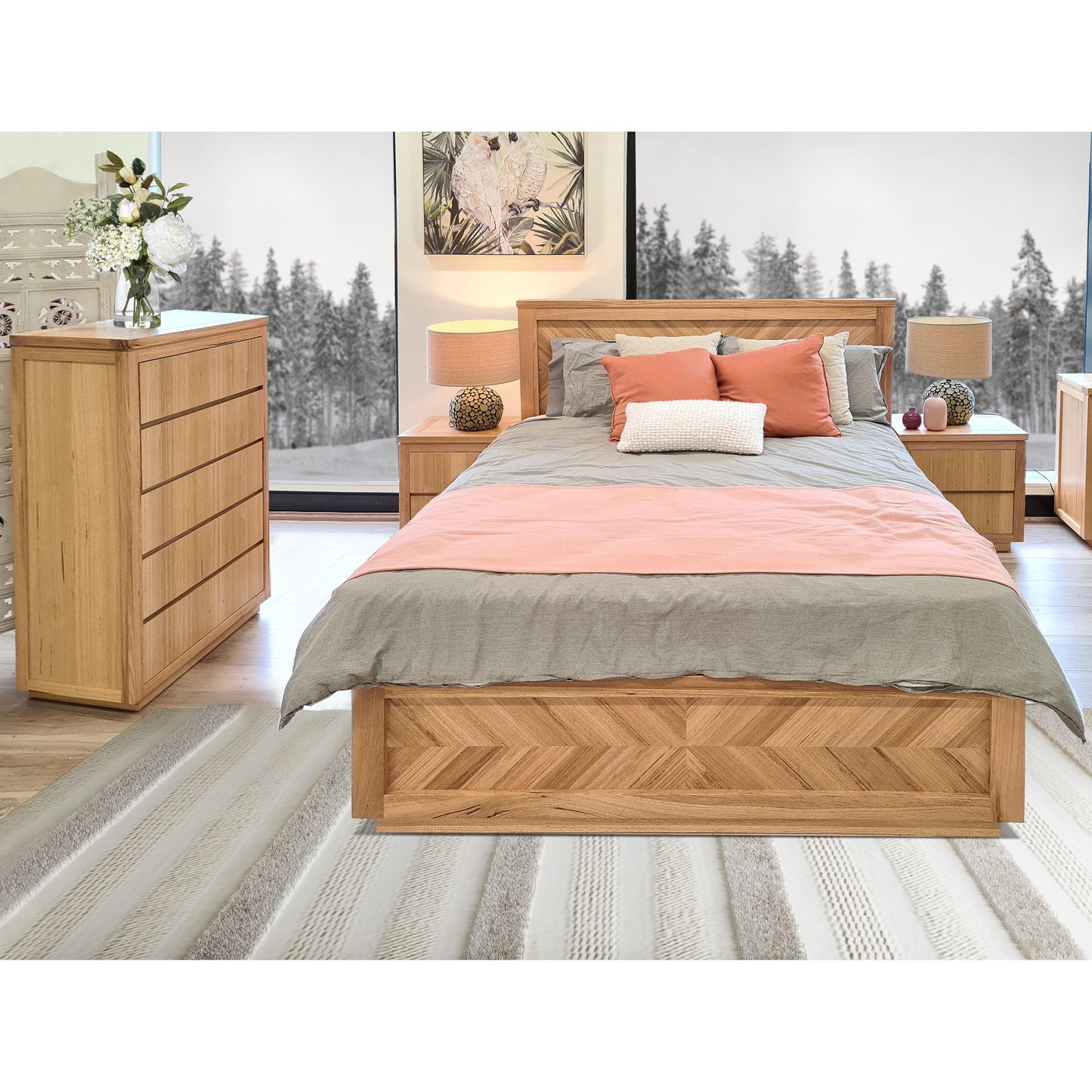 King Size Bed Parquet Solid Messmate Timber Wood Frame Mattress Base