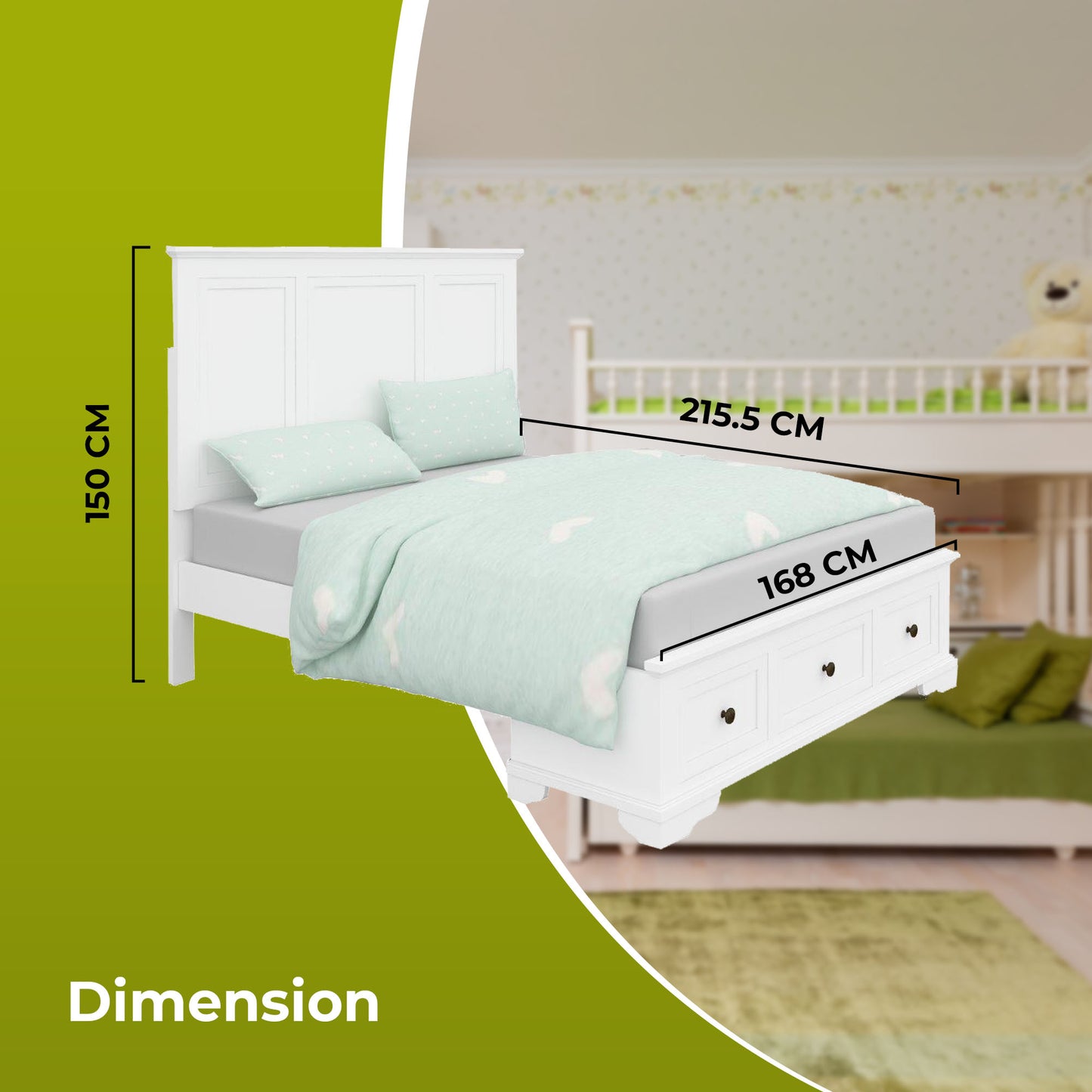 Queen Size Bed Frame Timber Mattress Base With Storage Drawers - White