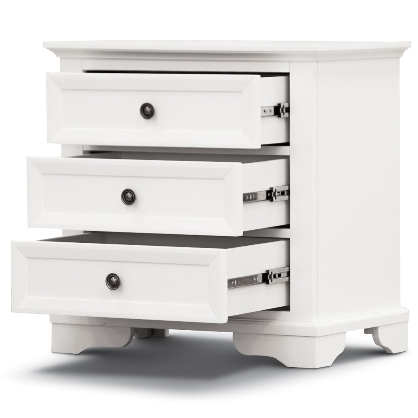 Bedside Table Set of 2pcs - 3 Drawers Storage Cabinet Nightstand - White