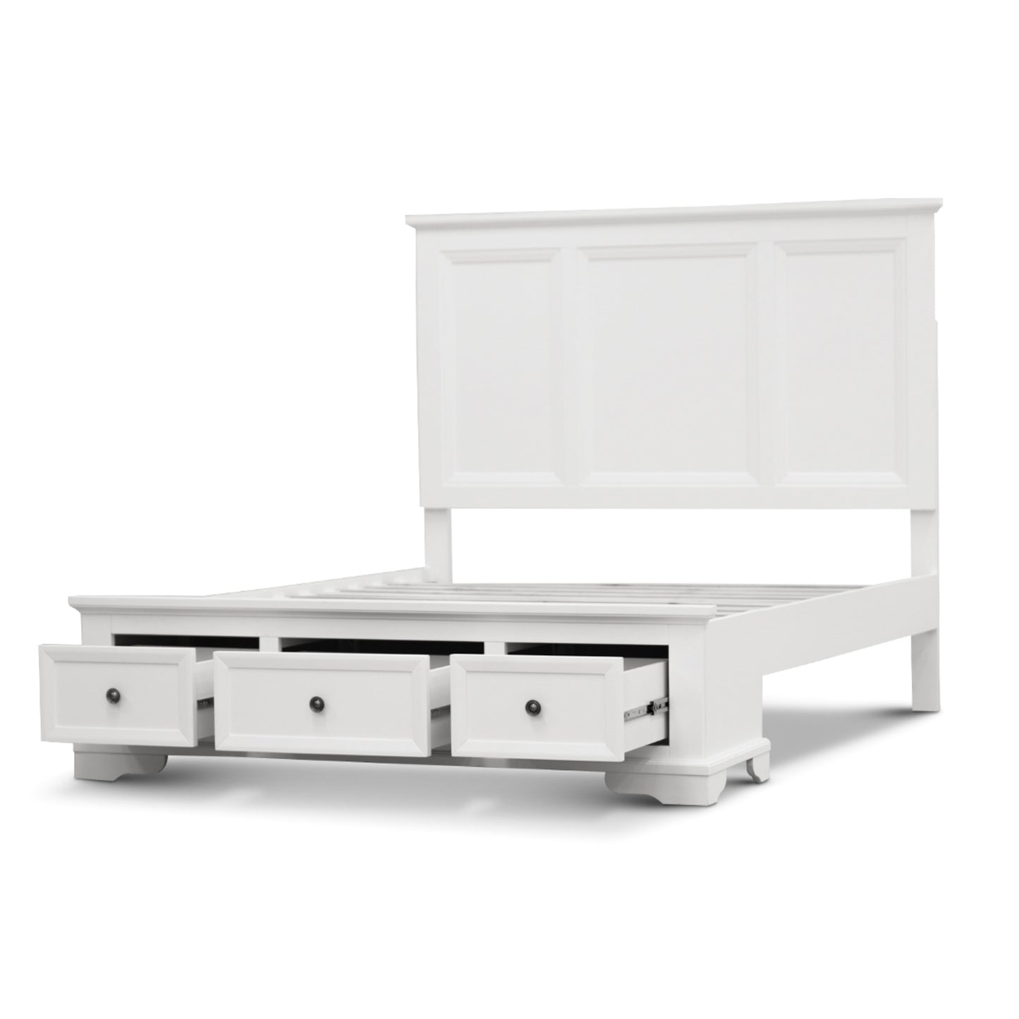 King Size Bed Frame Timber Mattress Base With Storage Drawers - White