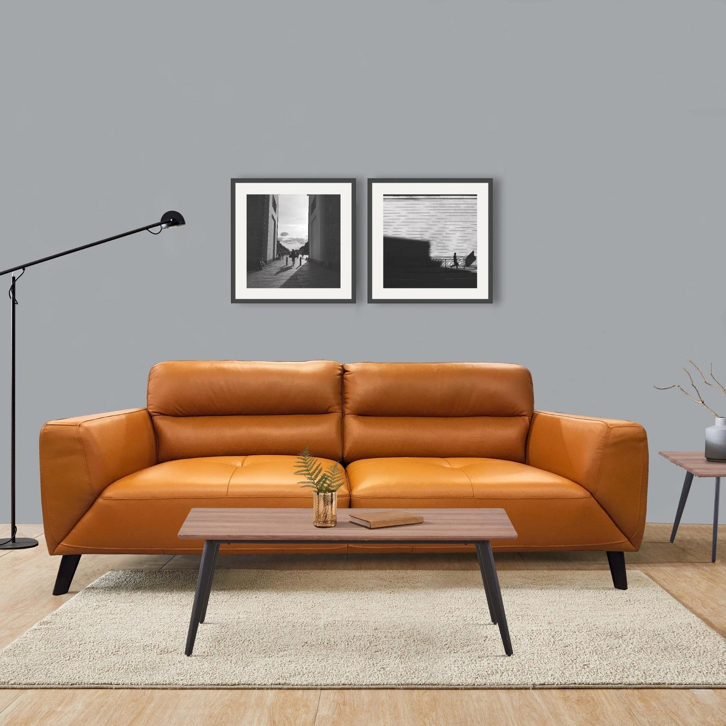 Leather Sofa 2 Seater Upholstered Lounge Couch - Tangerine