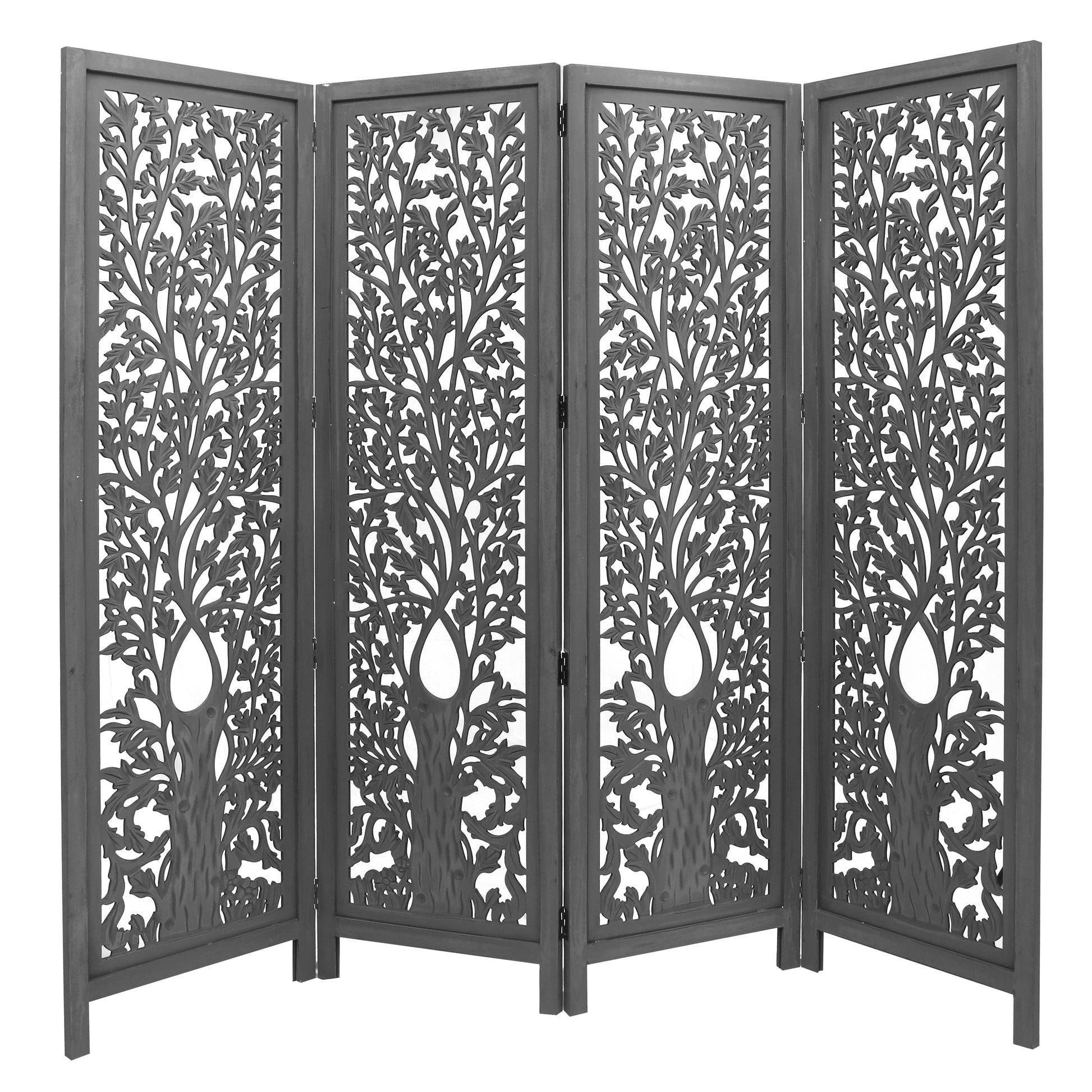 Life Dig 4 Panel Room Divider Screen Privacy Shoji Timber Wood Stand - Dark Grey