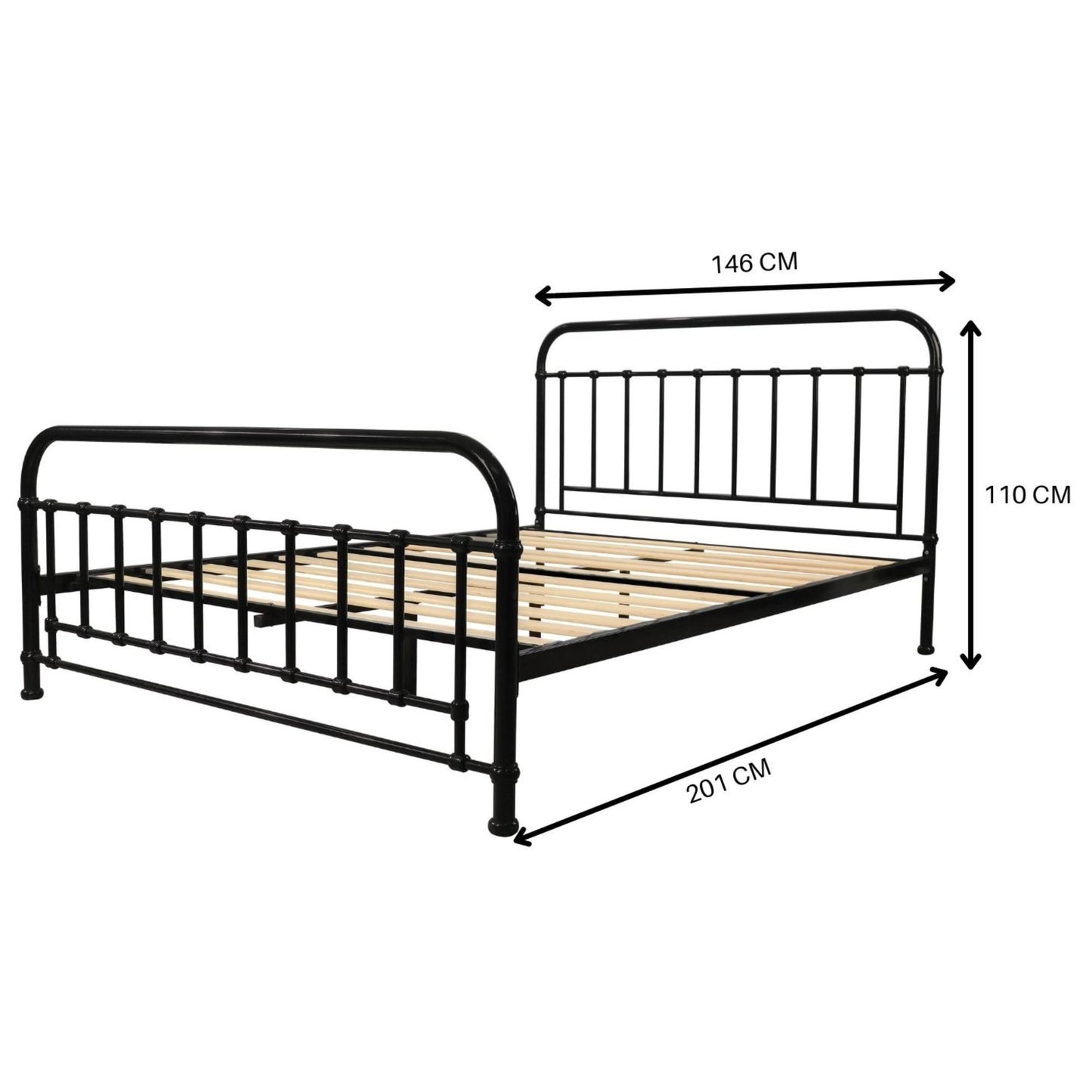 Double Bed Size Metal Frame Platform Mattress Base - Black