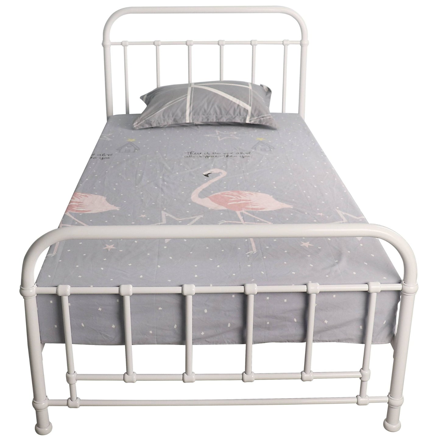 King Single Bed Size Metal Frame Platform Mattress Base - White