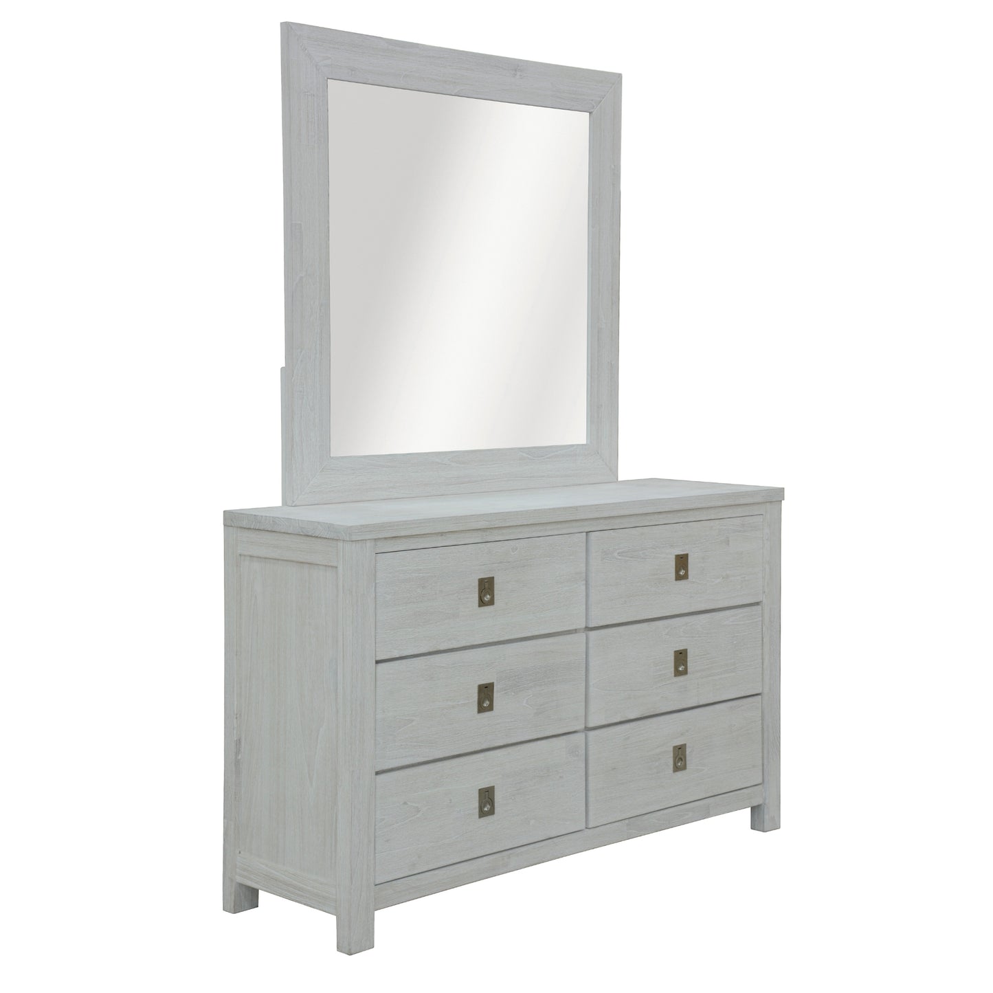 Dresser Mirror Vanity Dressing Table Myer Solid Mindi Wood Frame - White Wash