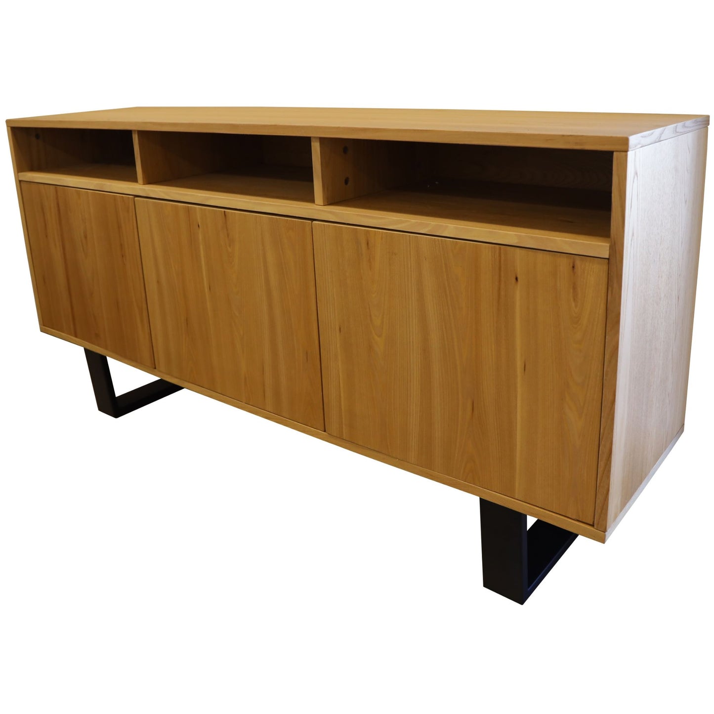 Buffet Table 160cm 3 Door 3 Niche Elm Timber Wood Metal Leg - Natural