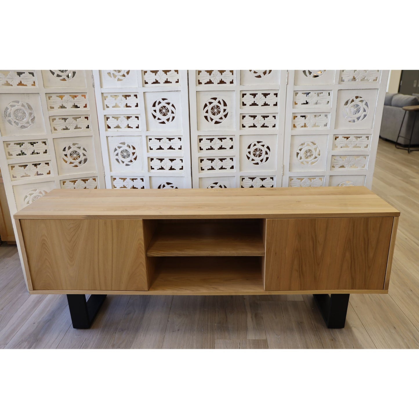 Entertainment TV Unit 160cm Elm Timber Wood 2 Door - Natural