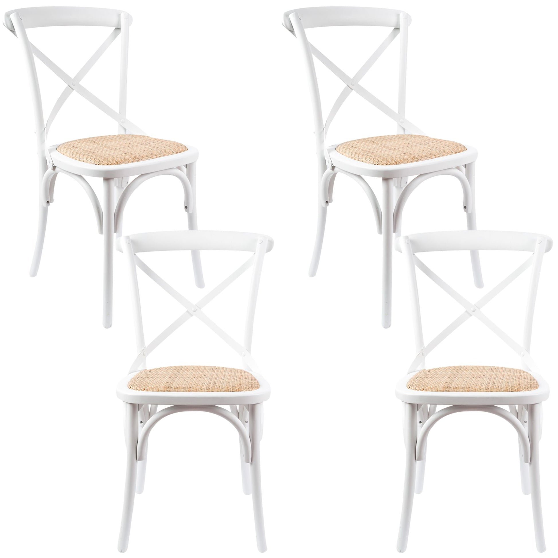 Aster Crossback Dining Chair Set of 4 Solid Birch Timber Wood Ratan Seat - White