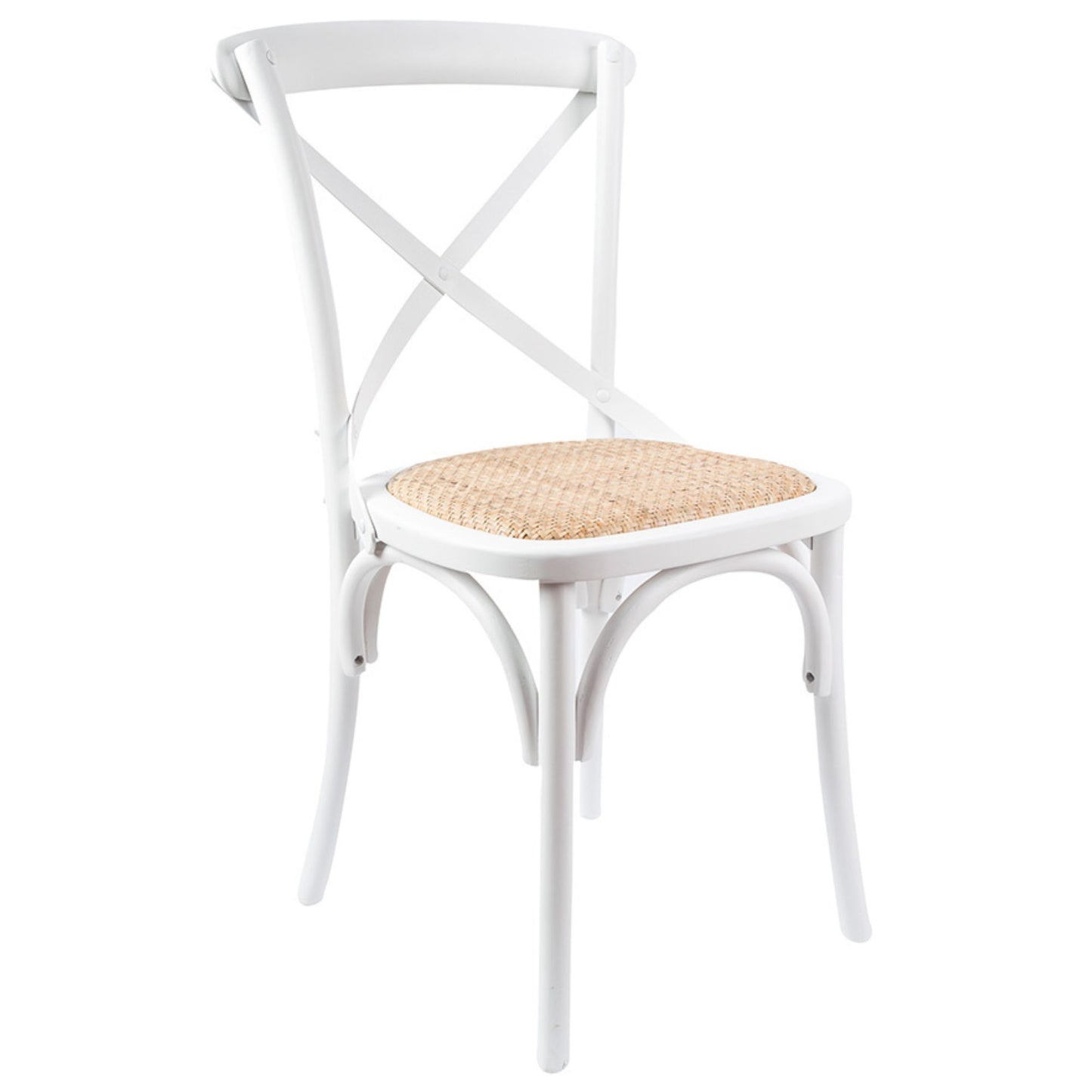 Crossback Dining Chair Set of 4 Solid Birch Timber Wood Ratan Seat - White